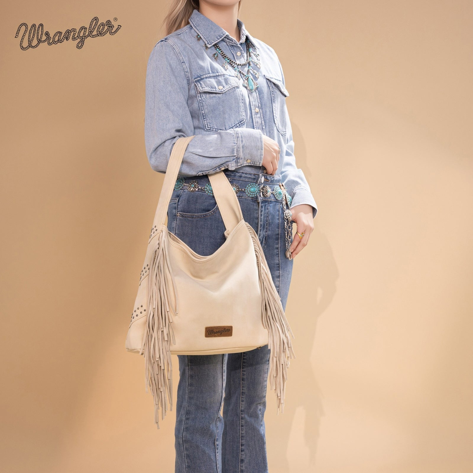 The Tracy Hobo Purse by Wrangler in Beige