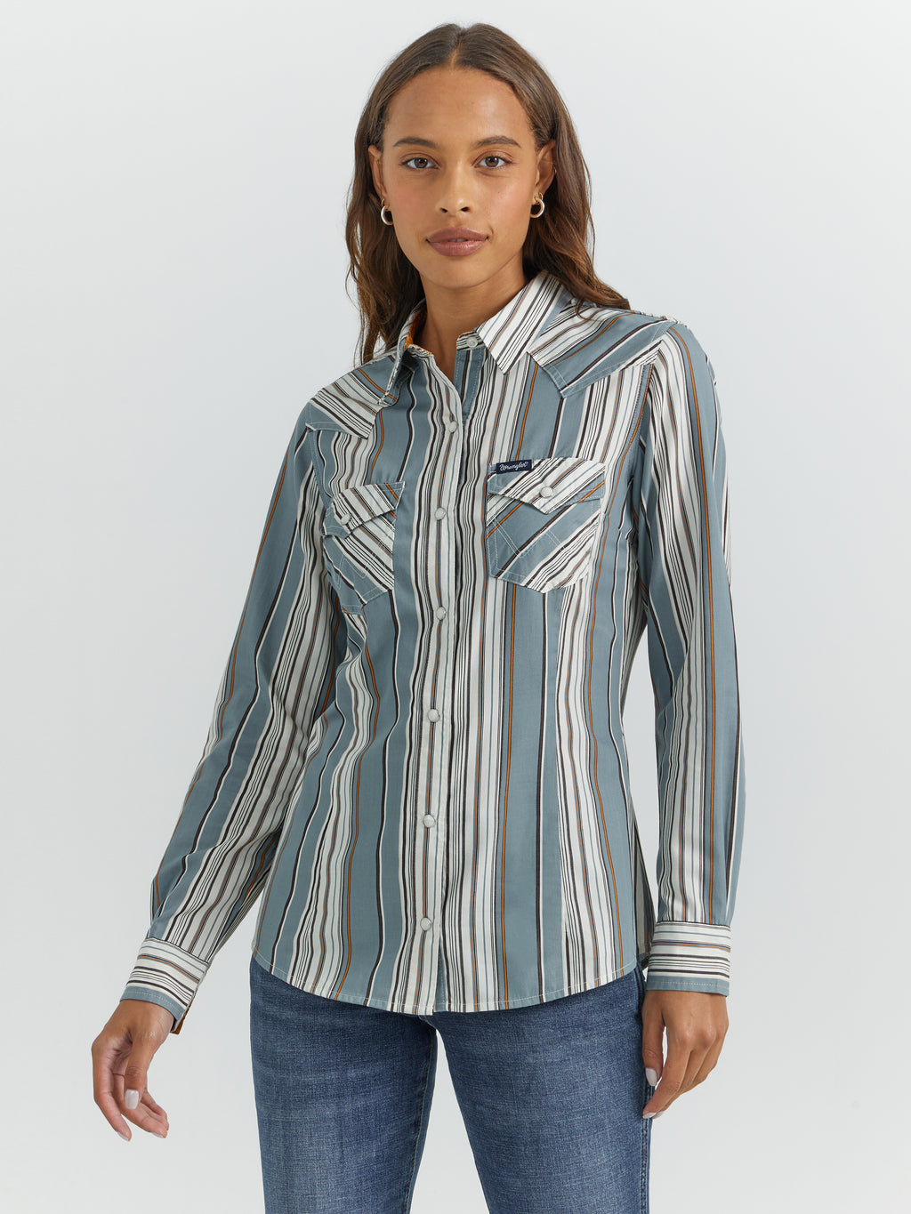 The Jaelynn Striped Pearl Snap Shirt by Wrangler