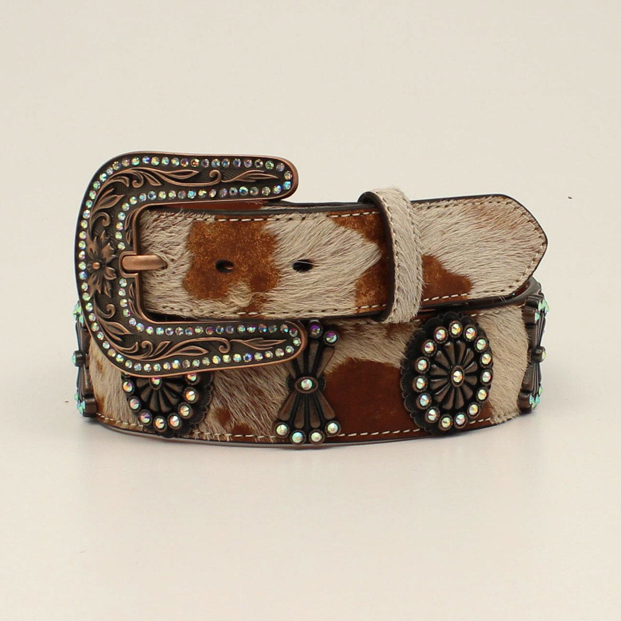 The Fancy Mocha Moo Calf Hair Concho Belt by Angel Ranch