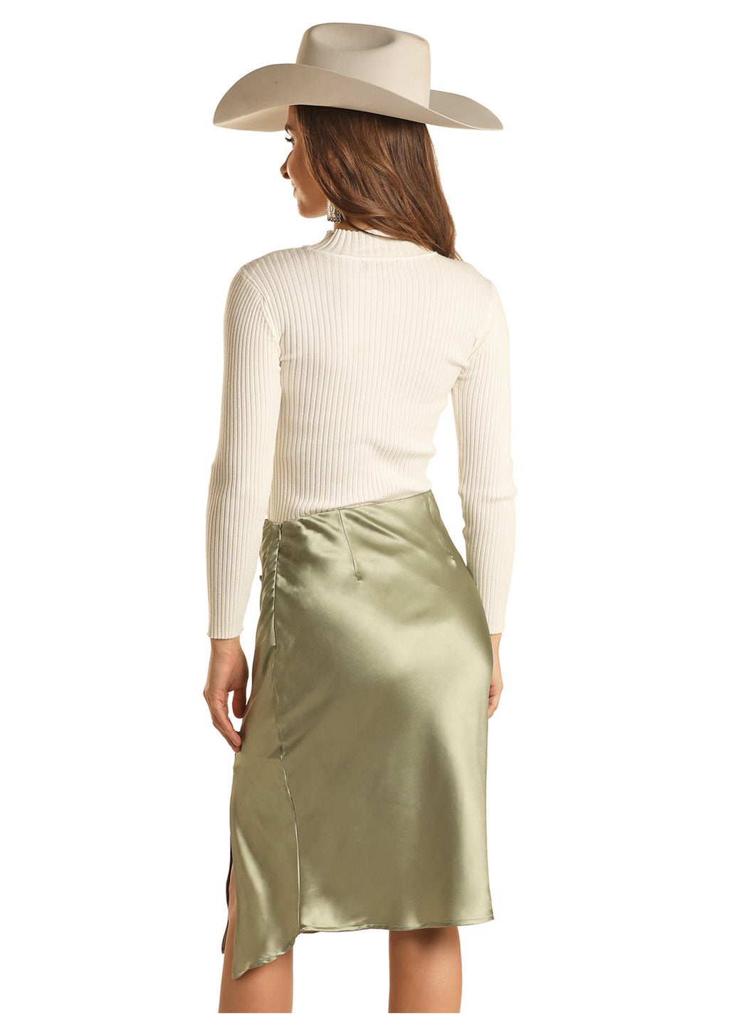 The Sharon Satin Button Skirt in Jade by Rock & Roll Denim