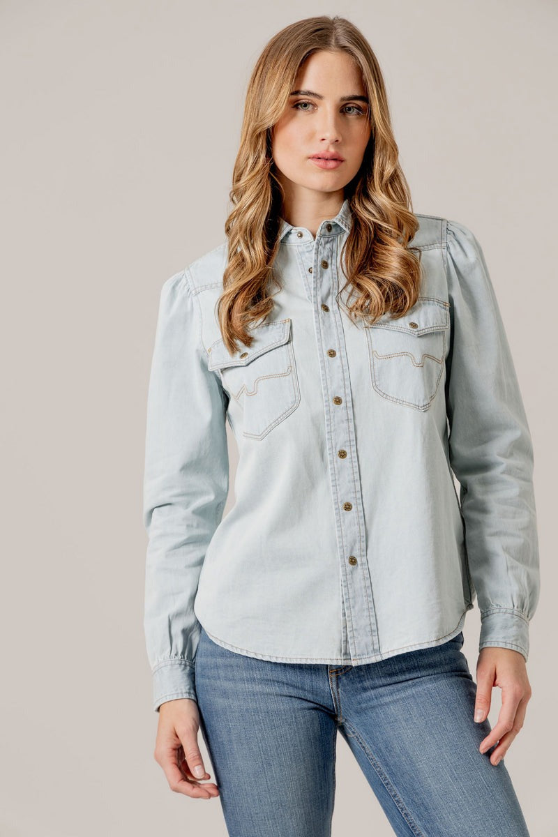 Jane Button Up Shirt in Light Blue by Kimes Ranch
