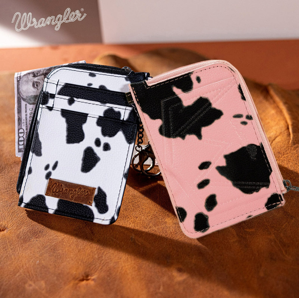 The Dairy Delight Mini Zip Card Case by Wrangler - Cow Print
