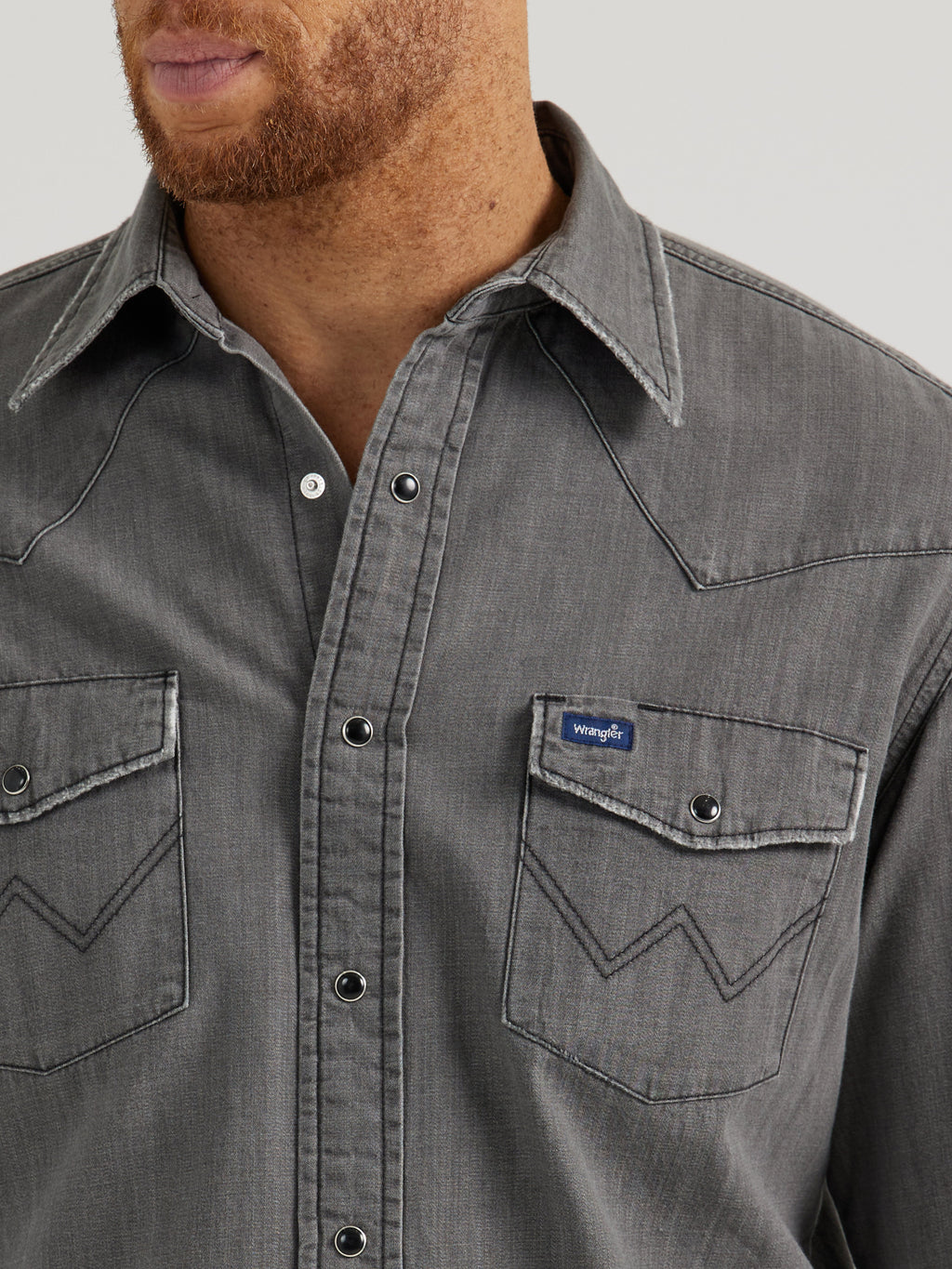 Cowboy Cut Denim Pearl Snap Shirt by Wrangler - Washed Black
