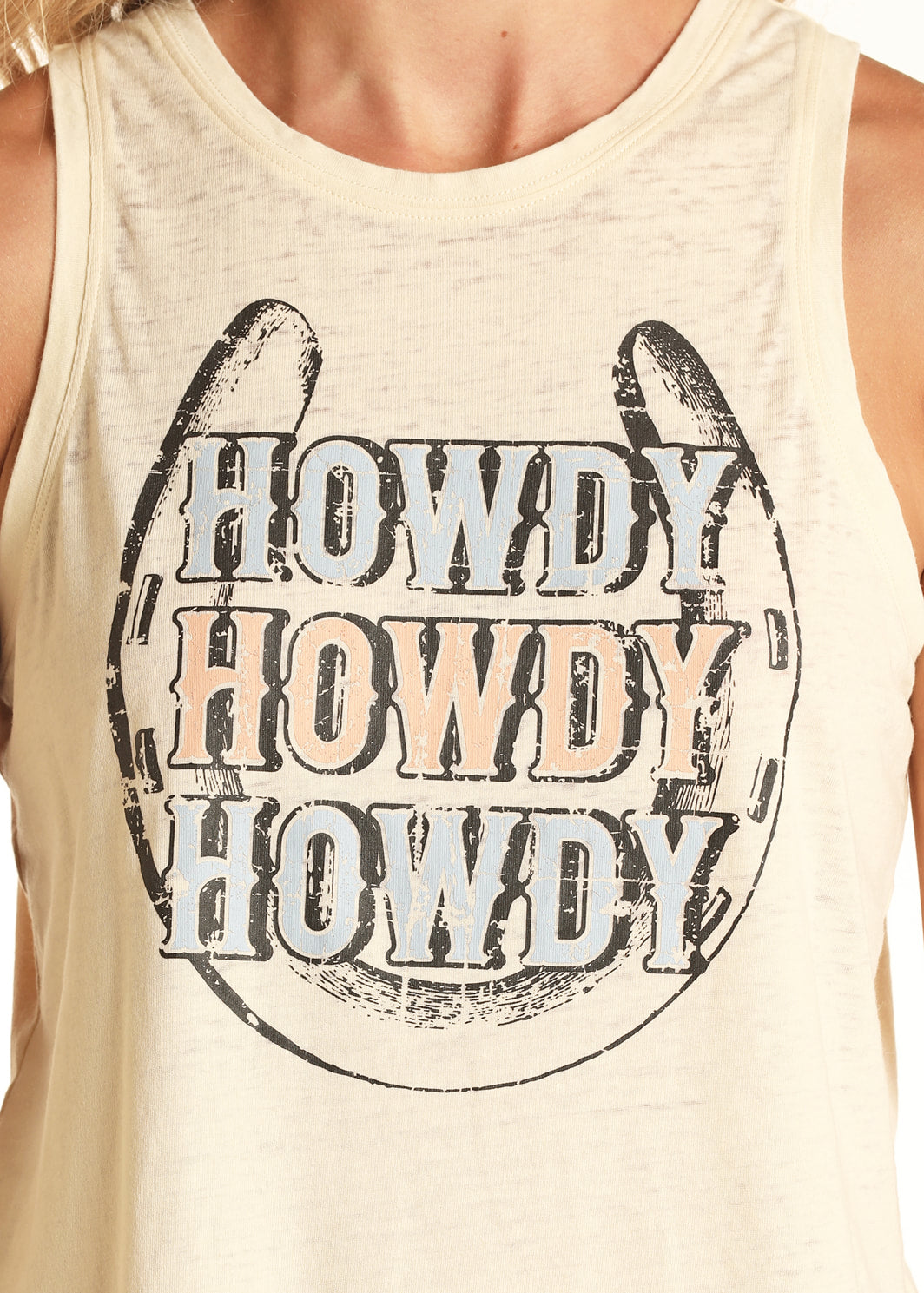 The Horse Shoe Howdy Tank Top in Vanilla