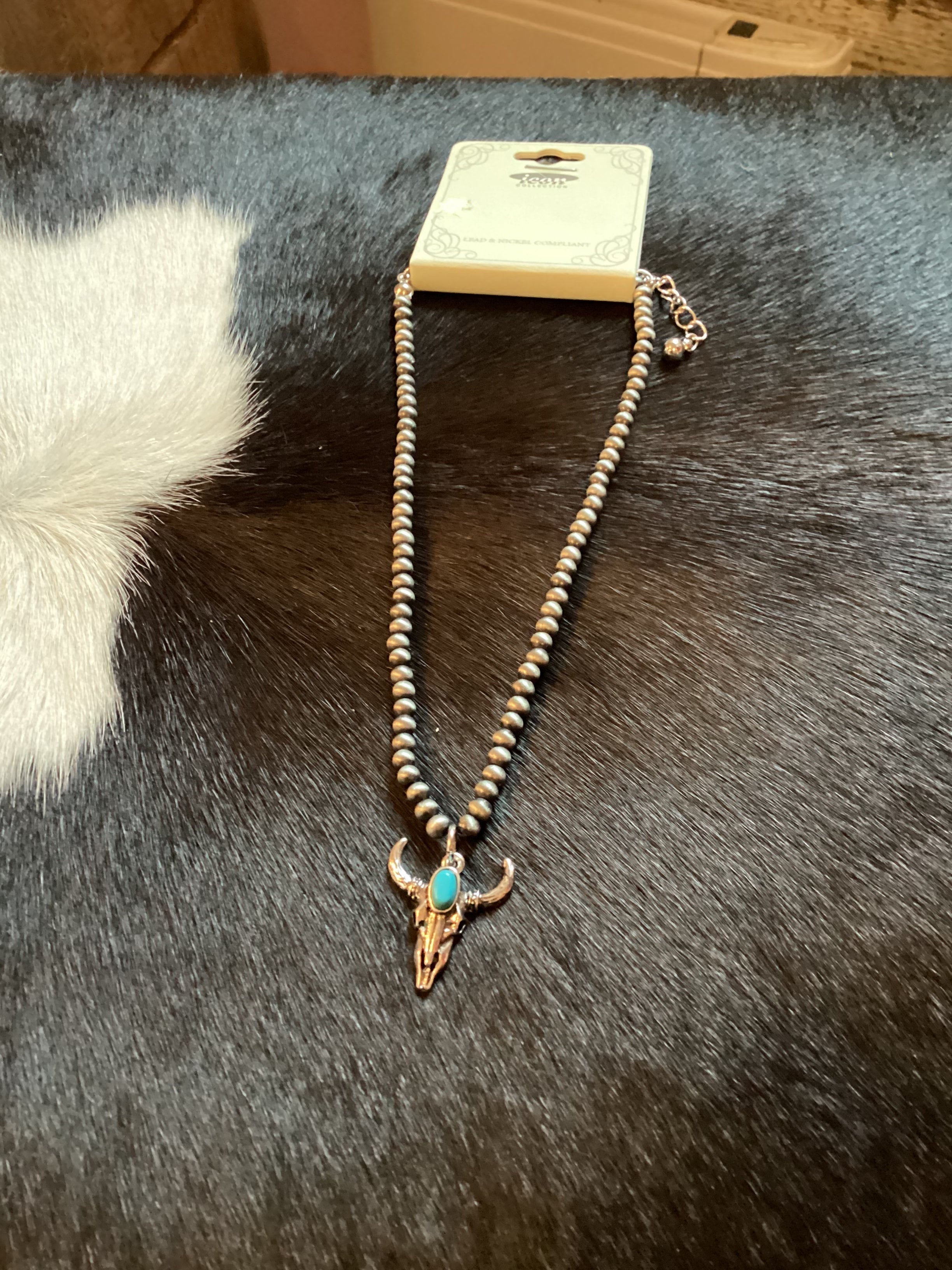 Navajo style Pearl & Steer Head Necklace