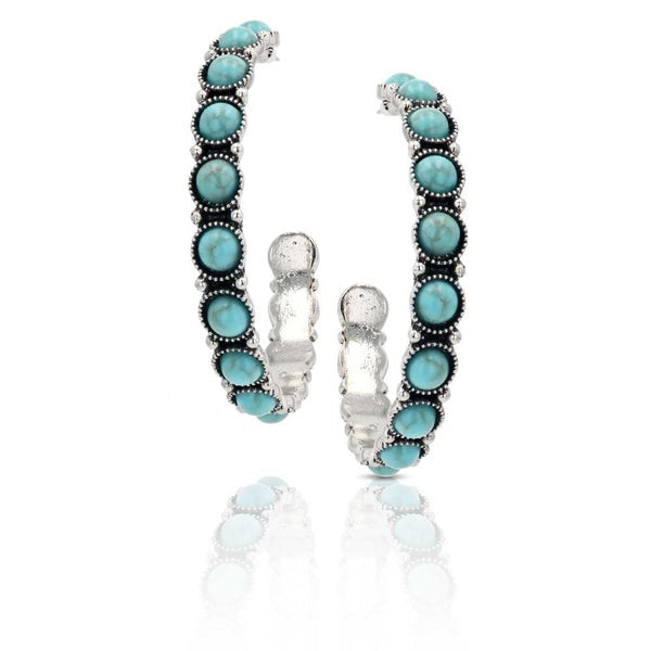 The Turquoise Button Hoop Attitude Earrings by Montana Silversmiths