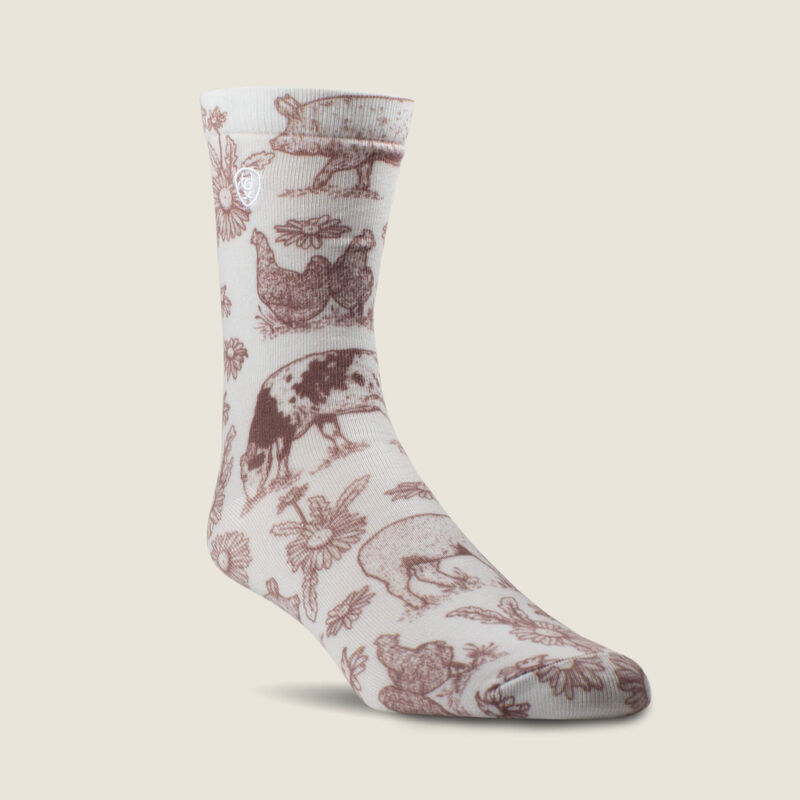 Ariat Women's Farm Friends Crew Socks - Milk Chocolate/White 2 Pack