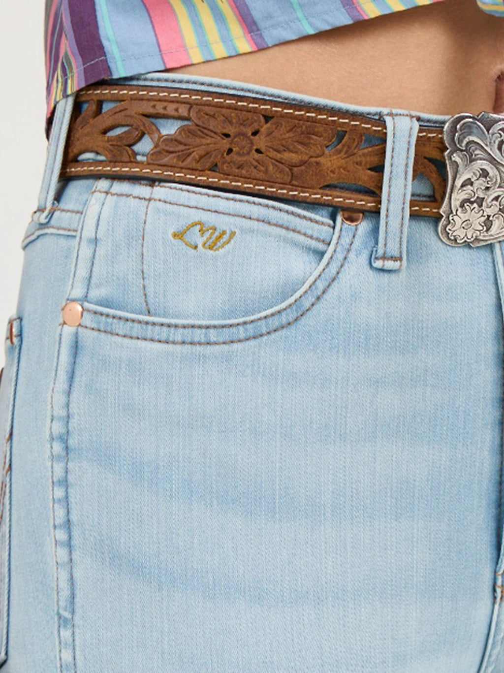 The Lainey Wilson X Wrangler Light Wash Raw Hem Boot Hugger Jeans