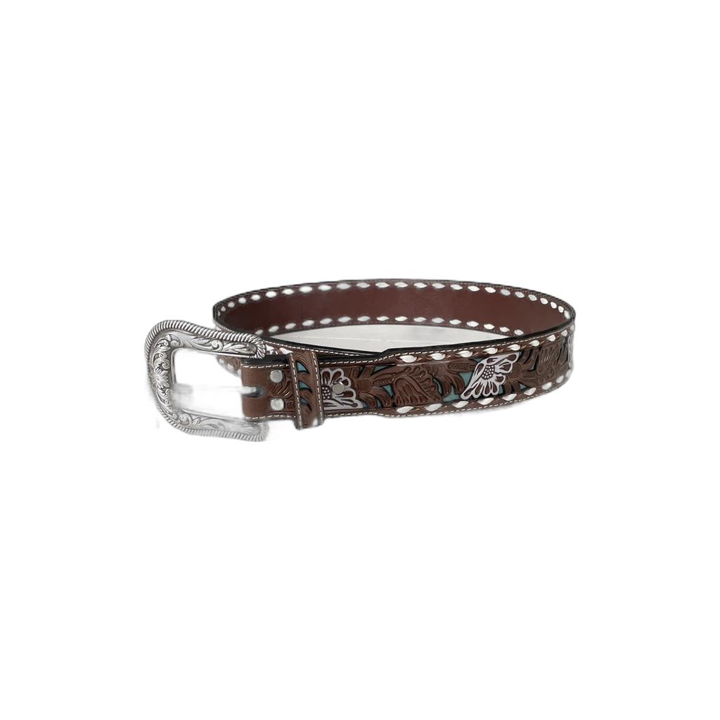 Turquoise Floral Buckstitch Perfection belt by Nocona