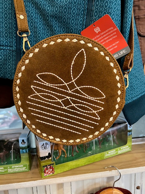 The Boot Stitch Cutie Round Purse in Saddle Brown by American Darling