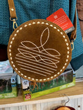The Boot Stitch Cutie Round Purse in Saddle Brown by American Darling