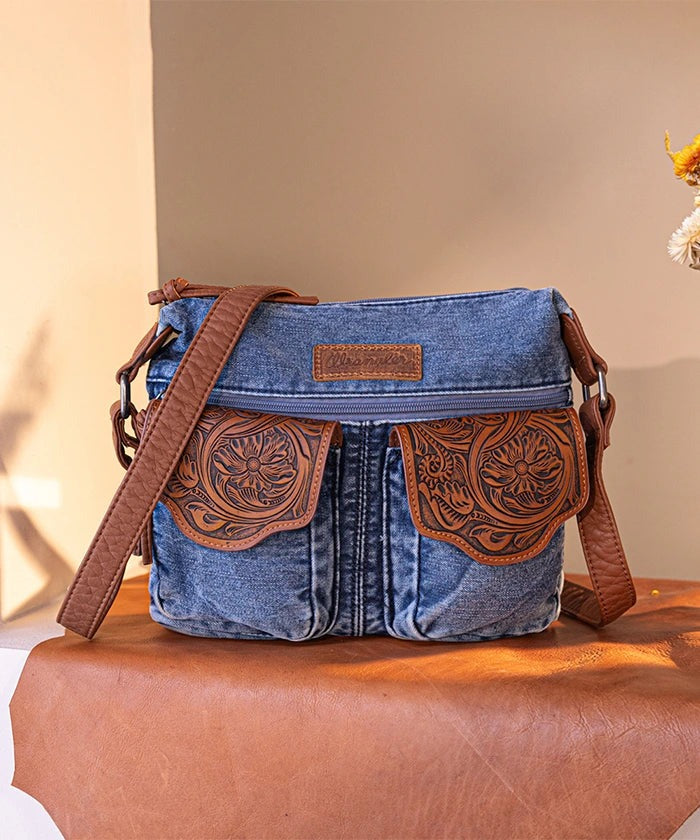 The Fancy Blue Jean Tooled Wrangler Crossbody Purse