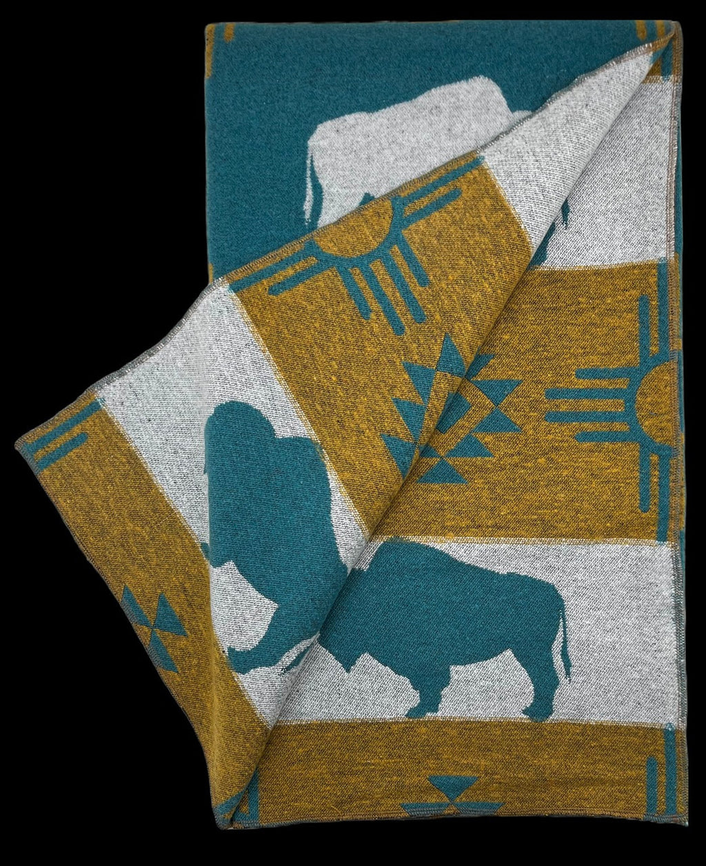 Premium White Buffalo Turquoise & Yellow Buffalo Cross Throw Blanket