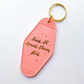 "Just a Small Town Girl" Vintage style motel keychain - Pink