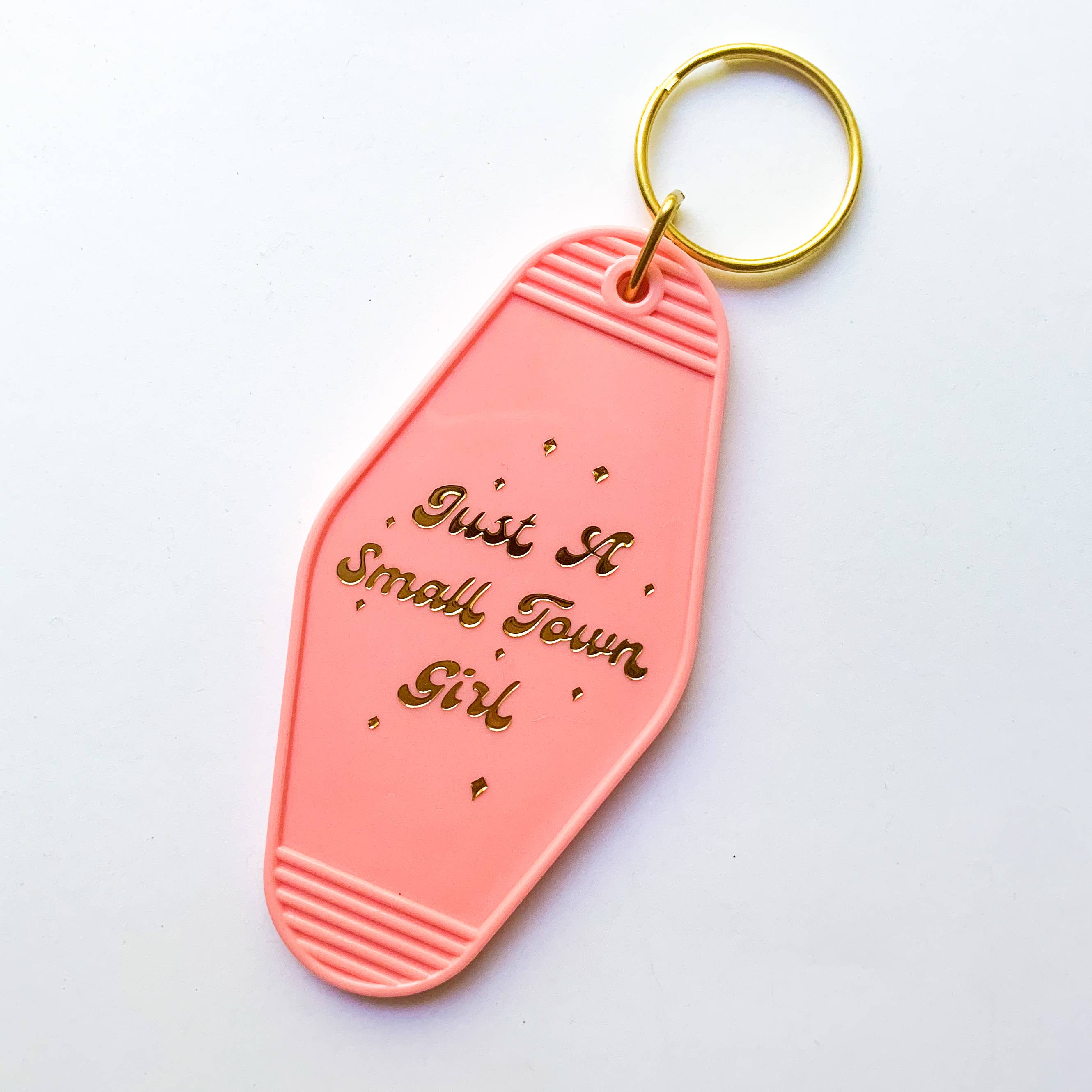 "Just a Small Town Girl" Vintage style motel keychain - Pink
