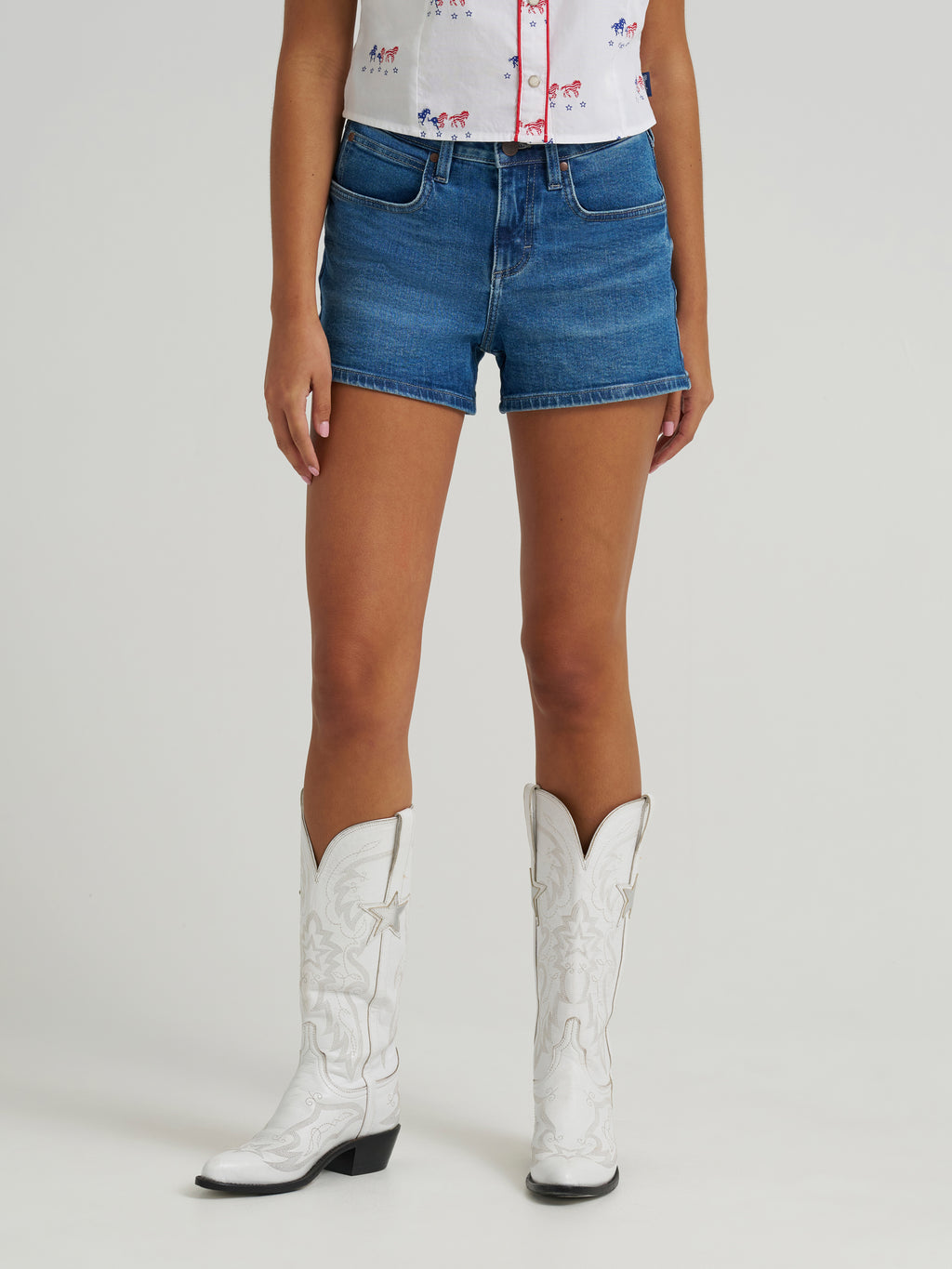 The Peppermint Cowgirl Mae Mid Rise Shorts by Wrangler