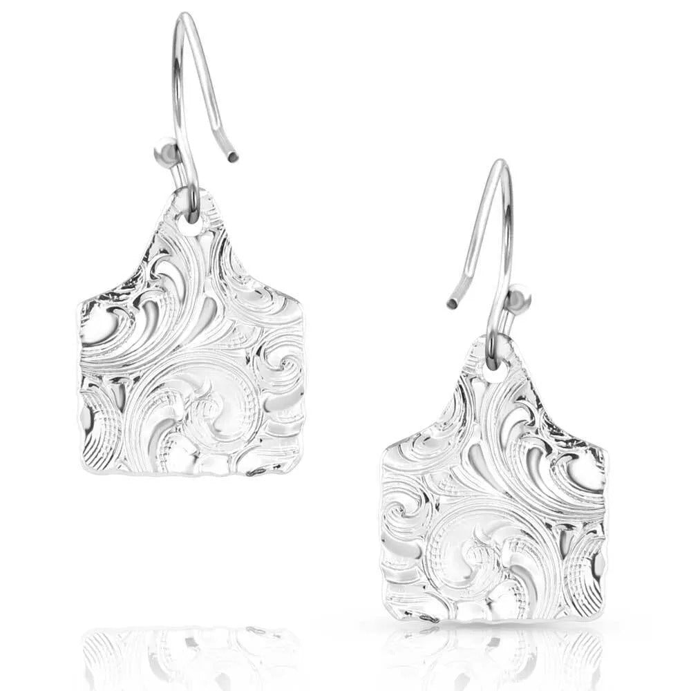 Chiseled Cow Tag Earrings by Montana Silversmiths