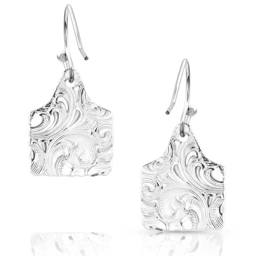 Chiseled Cow Tag Earrings by Montana Silversmiths
