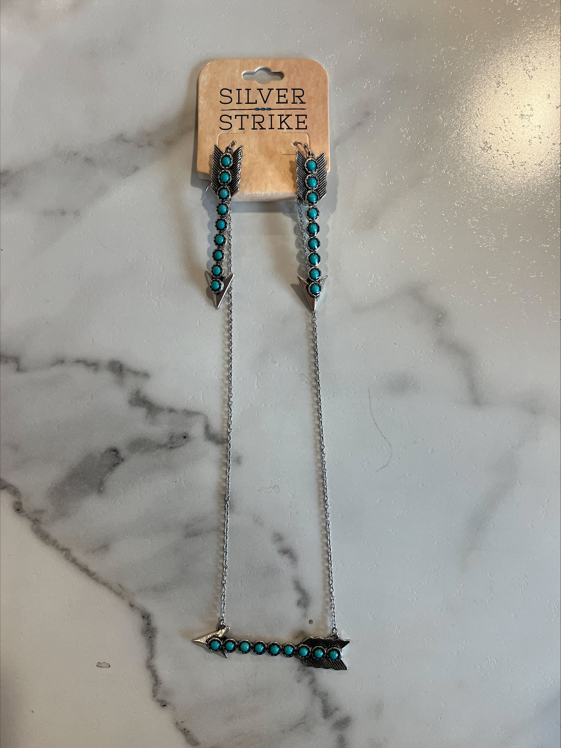 Studded Turquoise Arrow Necklace + Earrings By 3D