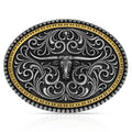 Two Tone Stockyard Attitude Belt Buckle by Montana Silversmiths