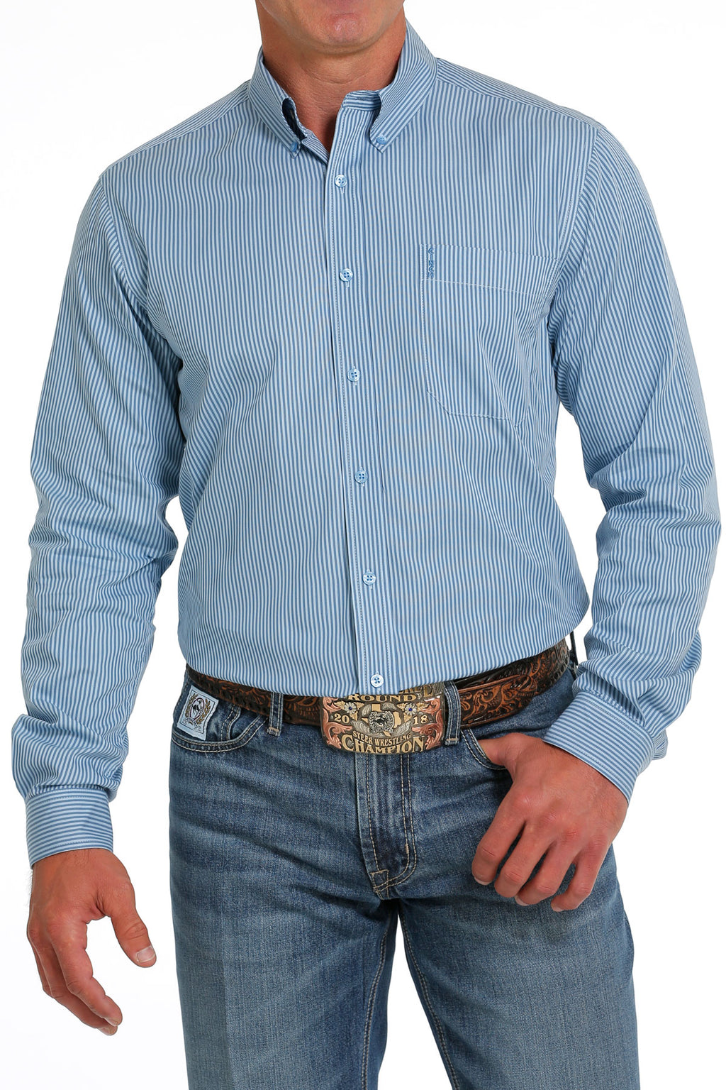 The Pick Up Man Shirt in Blue Stripes by Cinch