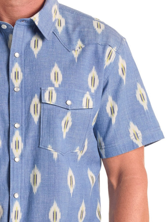 The Aztec Blue Sky Men's  SS Pearl Snap Shirt by Panhandle