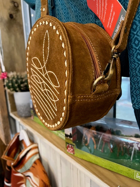 The Boot Stitch Cutie Round Purse in Saddle Brown by American Darling