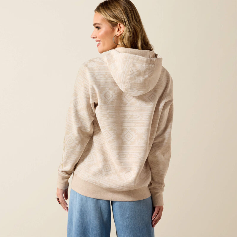 The Ariat Logo 2.0 Women's Hooded Sweatshirt in Khaki Aztec