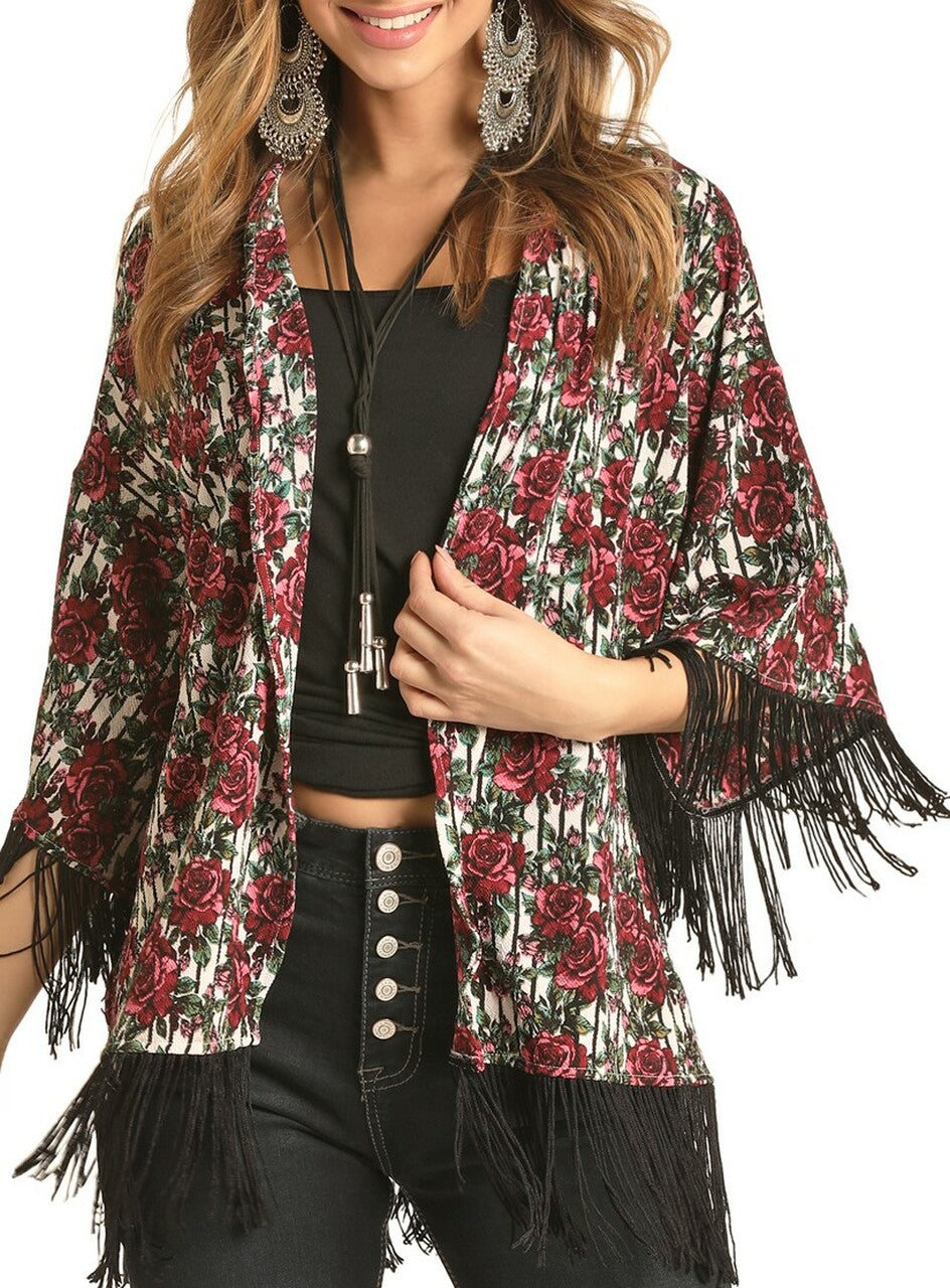 Sassy Rose Striped Fringe Kimono