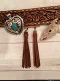 The Colorado Rich Brown Leather Tassle Earrings