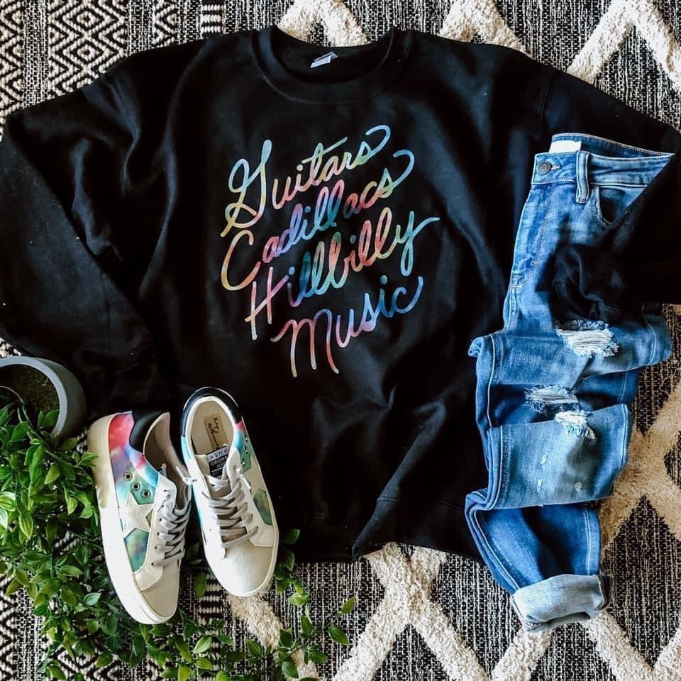 Guitars & Cadillacs Rainbow Script Crewneck Sweatshirt