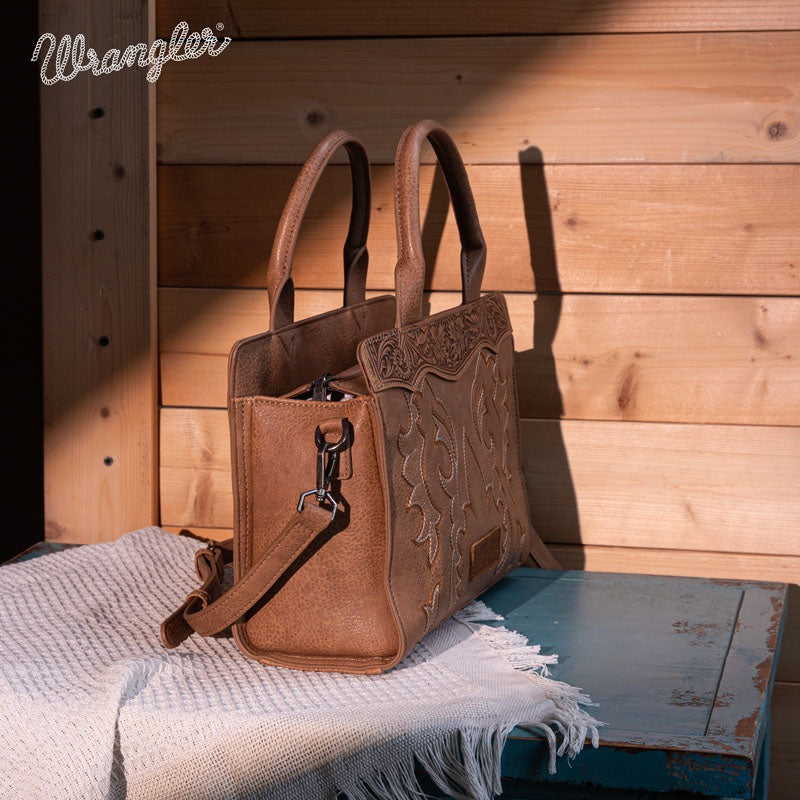 Boot Stitch Babe Crossbody Tote by Wrangler in Khaki