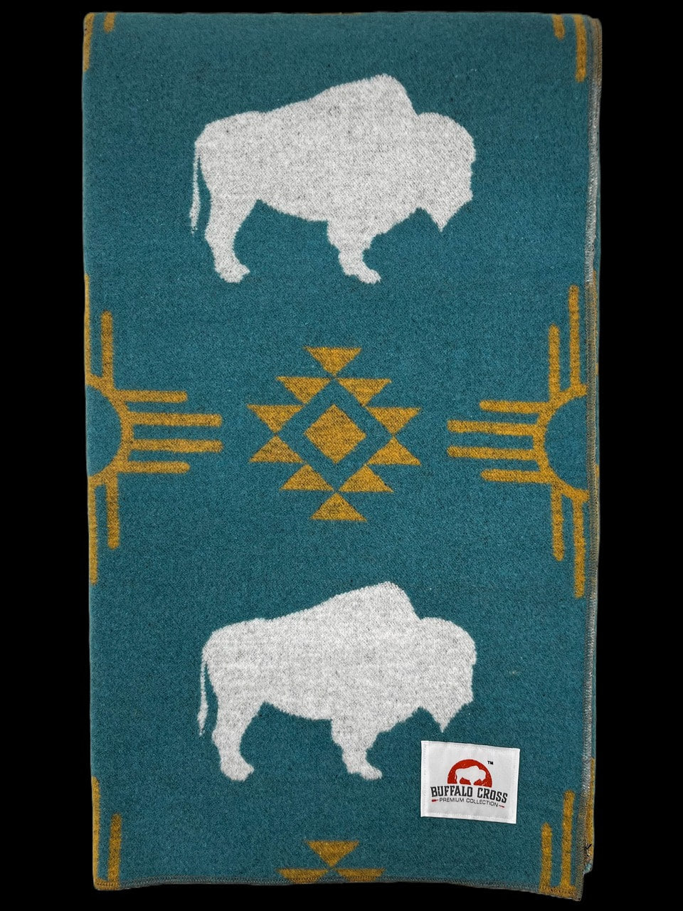 Premium White Buffalo Turquoise & Yellow Buffalo Cross Throw Blanket