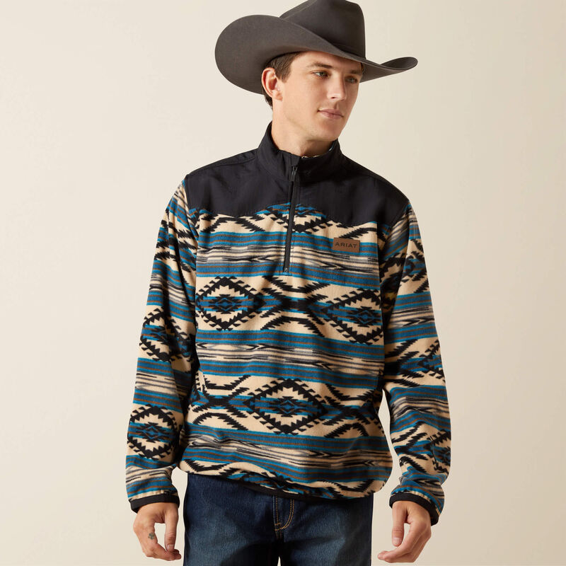 The Cody Teal Aztec Fleece 1/4 Zip By Ariat