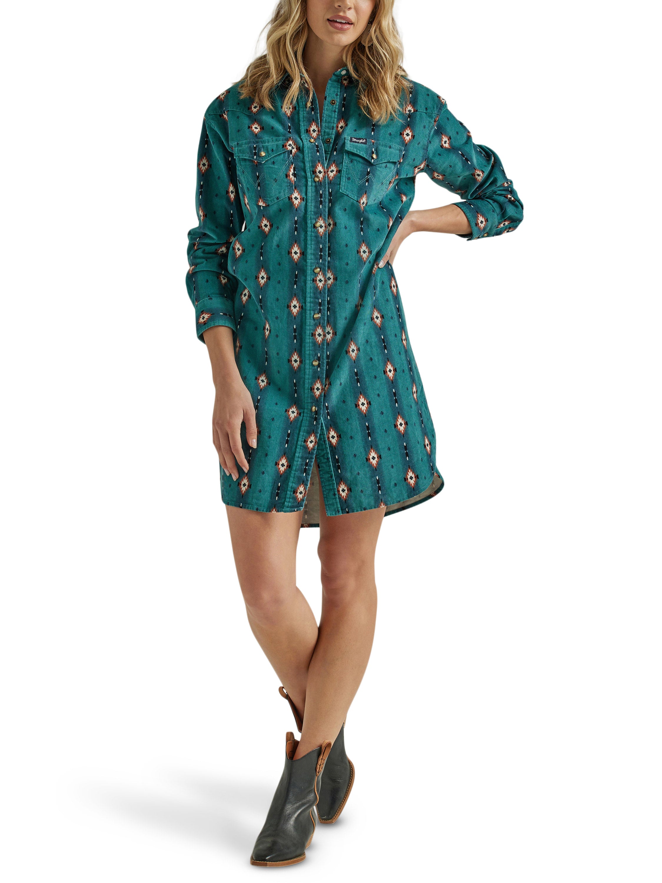 The 90's Cowgirl Corduroy Shirt Dress by Wrangler Retro